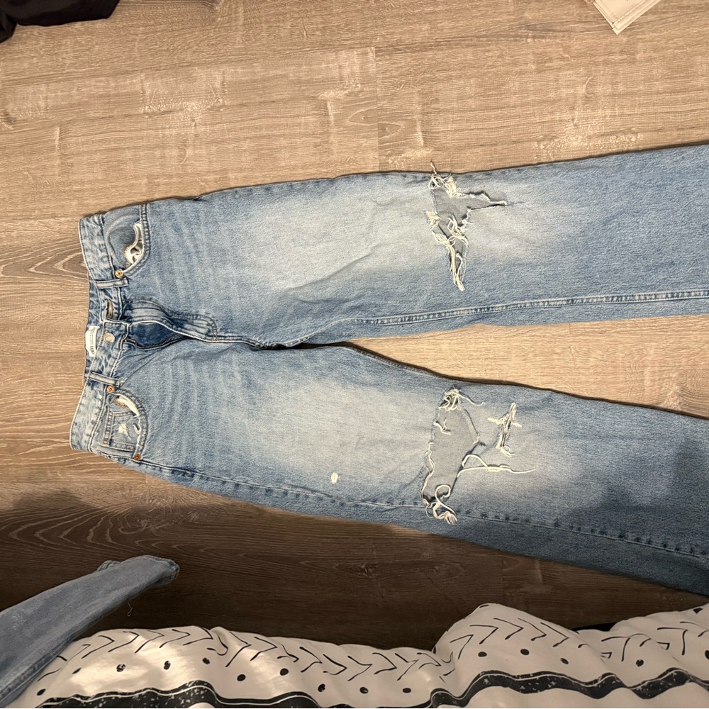 Zara Blue Distressed Wide Leg Jeans